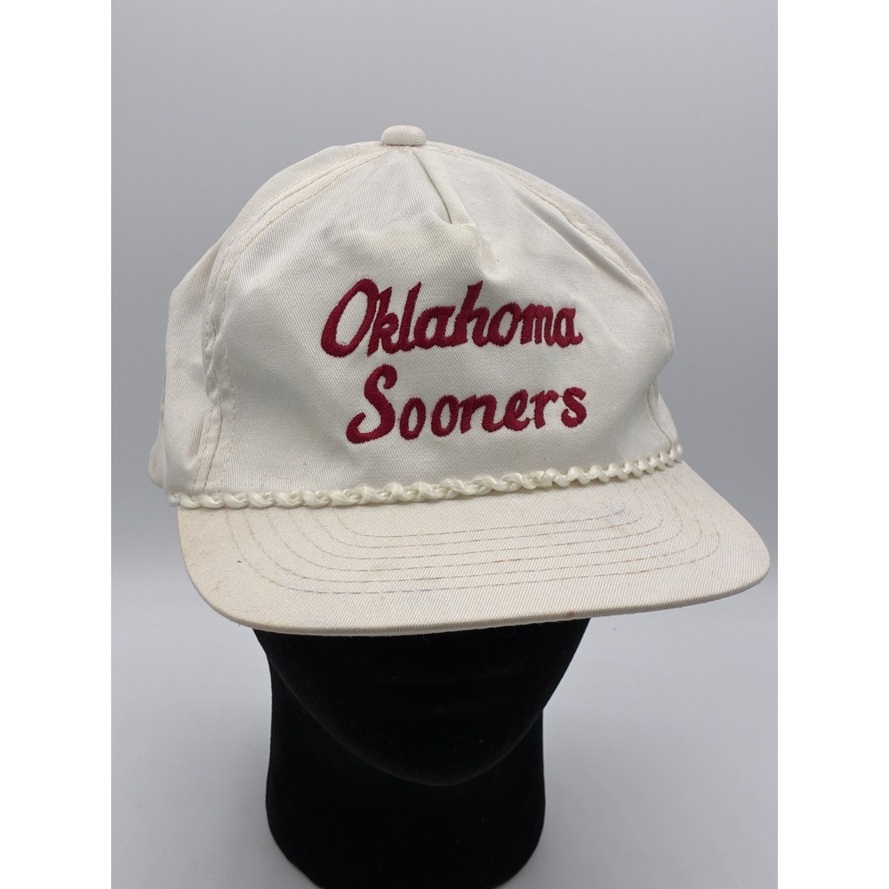 Vintage Oklahoma Sooners Script Rope Hat White Strapback